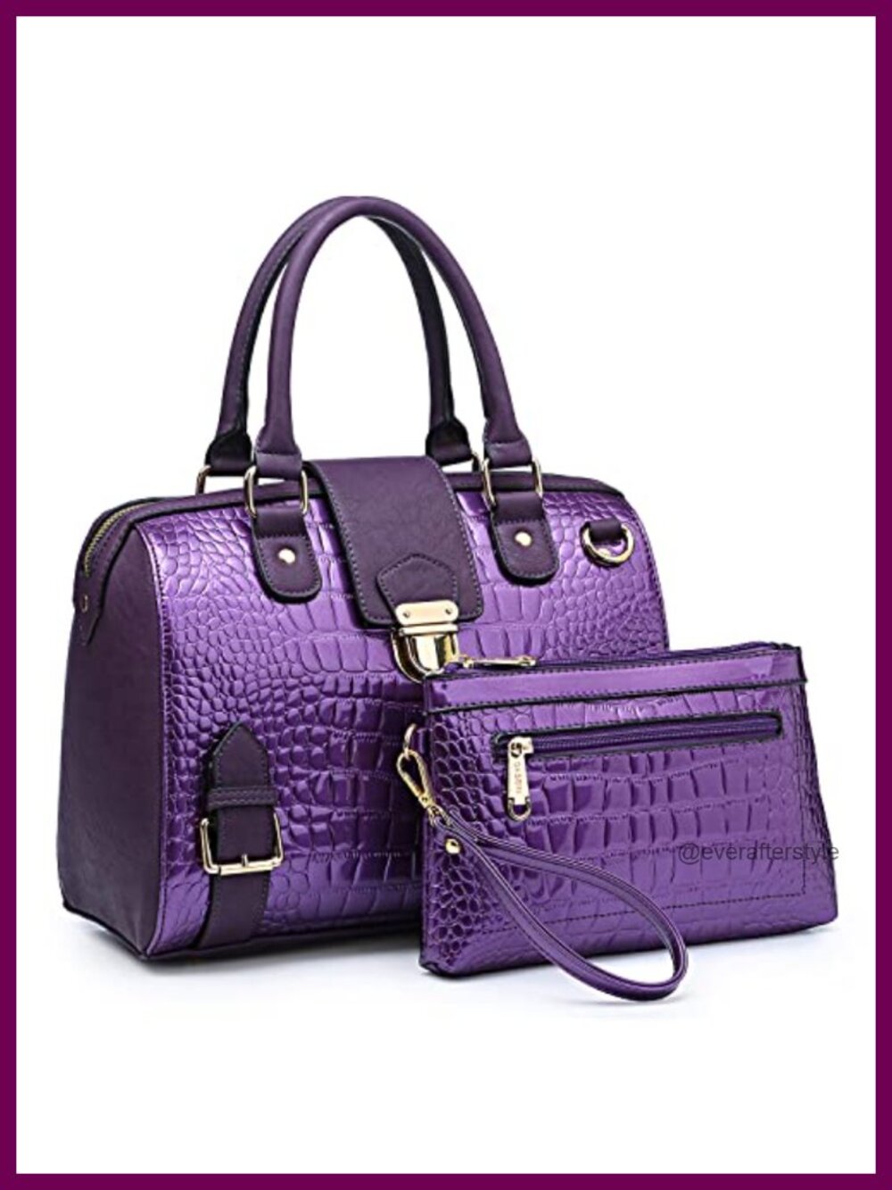 Vegan Leather Satchel Purse Top Handle Work Tote with Crocodile Texture